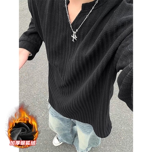 450g重磅雪尼尔鱼骨纹加绒舒适银狐绒T恤男T24536J加绒-特P30控58图片