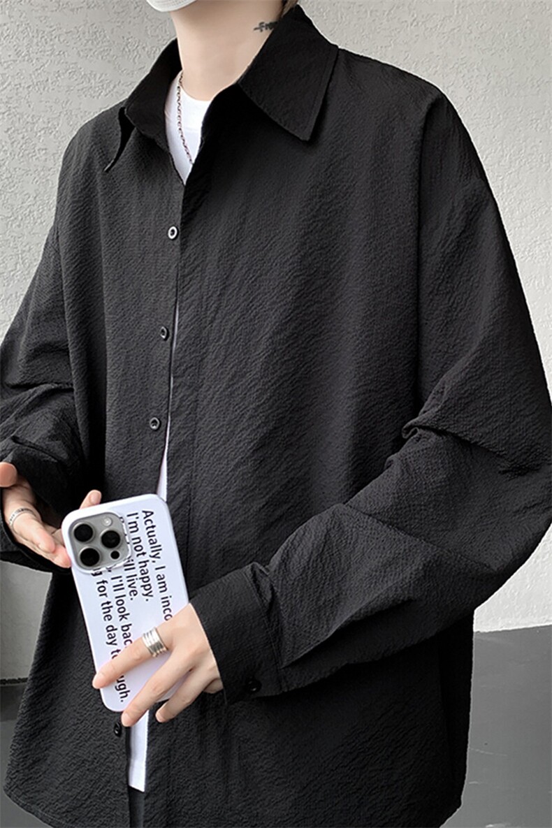 8XL-M泡泡纱盐缩肌理长袖衬衫男夏季冰丝外套防晒衬衣CS29007P40,男装衬衫,电商B312