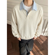 薄款春季麻花纹假两件长袖慵懒风卫衣复古男女C61327-TP4588，男装卫衣，电商A102