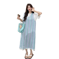 法式气质流苏背心连衣裙女2025夏季新款设计感小众收腰显瘦长裙子，女装套装/套裙，2C299