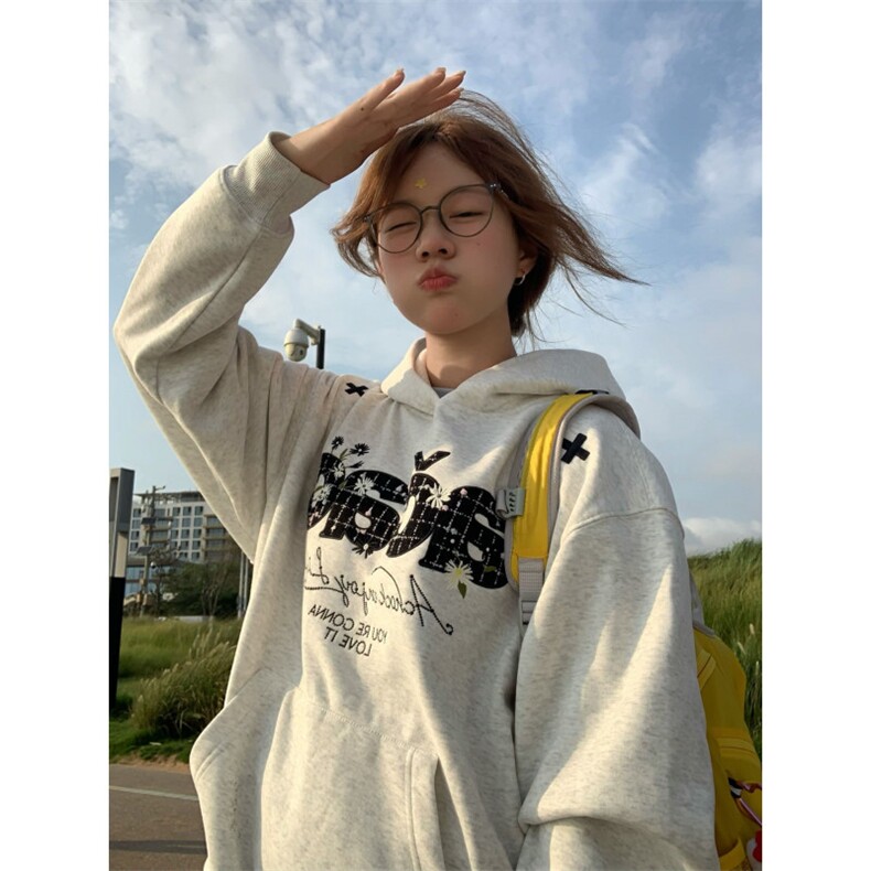 5458-P52小香风刺绣贴布后包领休闲卫衣薄款/加绒,女装卫衣/绒衫,星座617A-2