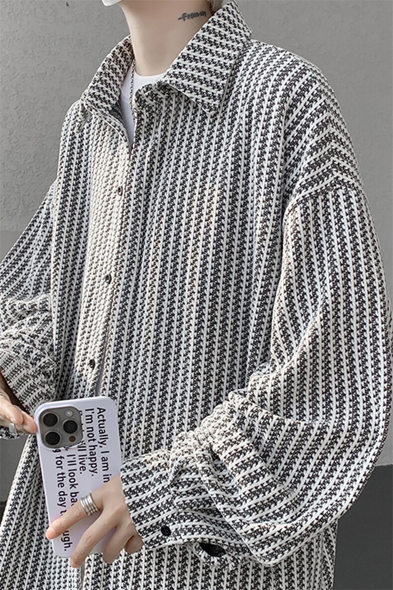 8XL-M鱼骨纹小香风衬衫男生春秋衬衣宽松慵懒垂感外套CS29009P45,男装衬衫,电商B312