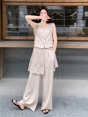 韩系松弛感蕾丝拼接马甲套装女2026夏季新款休闲阔腿裤两件套,女装套装/套裙,冬木谷雨,浙宝-杭派风 韩系松弛感蕾丝拼接马甲套装女2026夏季新款休闲阔腿裤两件套,女装套装/套裙,冬木谷雨,浙宝-杭派风
