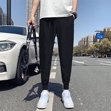 黑色2023秋装精神小伙九分裤男青年冰丝裤束脚裤潮K121-P38控58，男装休闲裤，电商A108