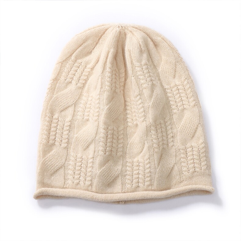 2025年秋季针织麻花纹羊绒帽时尚休闲通勤百搭保暖，帽子，喜润羊绒