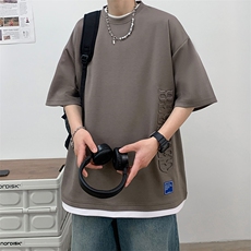 冰氧仿棉短袖港风白墙夏季休闲百搭刺绣纯色男上衣TC3148-P24控48，男装T恤，星座717