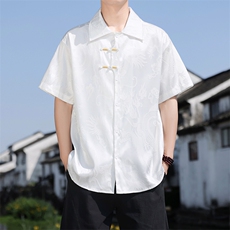 龙纹提花夏季冰丝风衬衫宽松休闲衬衣古风A266-1-CS2501-P35，男装衬衫，电商A266-1