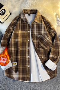 加绒加厚保暖格子衬衫男长袖宽松休闲衬衣港风JR5666P5079图片