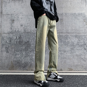 现货 早春高街vibe修身长裤黄泥染拉链牛仔裤男 K823-P55图片