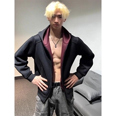 重磅高品质硬挺boxy26春装美式高街结构撞色拼接连帽卫衣开衫外套，女装短外套，电商A486