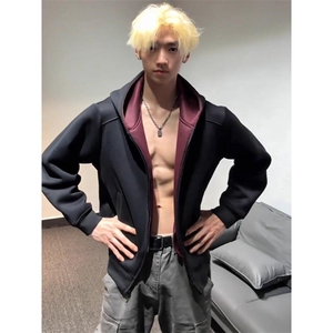 重磅高品质硬挺boxy26春装美式高街结构撞色拼接连帽卫衣开衫外套图片
