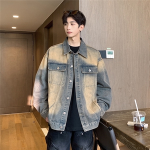 25新款美式复古水洗做旧牛仔男潮牌痞帅炸街工装夹克N8852/P118图片