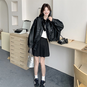 黑色皮衣短外套女春季2024新款美式复古小个子pu皮机车洋气夹克潮图片