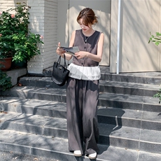 高级感蕾丝拼接马甲套装女2025夏季新款气质流行超火阔腿裤两件套，女装套装/套裙，2C032