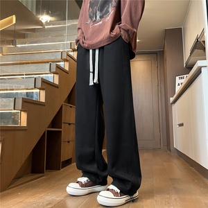 2025秋冬麂皮绒宽松潮牌男拼接休闲裤裤脚抽绳 K6733/特P30 黑色3图片