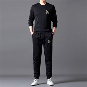 2023春季新款运动套装男中年圆领印花字母宽松卫衣卫裤两件套，男装休闲套装，电商B212（原钱塘6029）