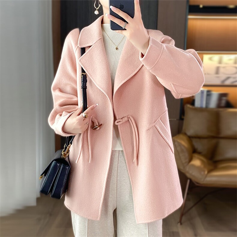 时尚百搭纯色羊毛大衣女款高奢双面呢外套显瘦修身长款风衣，女装双面呢大衣，乾庄羊绒