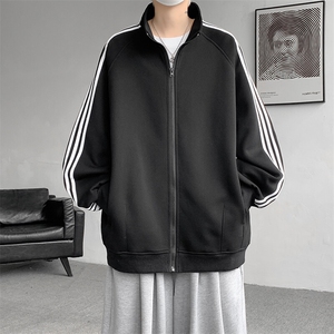 8XL-M三条杠运动卫衣特大码美式条纹立领夹克开衫外套JK5205/P65图片