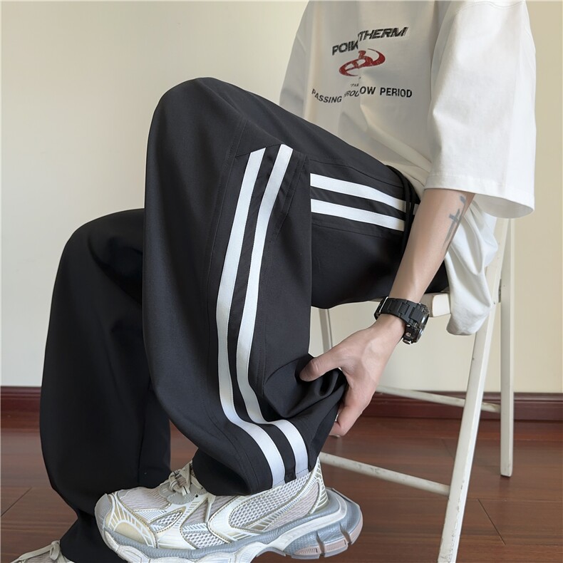 抖音品质夏季新款潮流条纹设计宽松冰丝裤B315-K25697-特p30控58,男装休闲裤,电商B315
