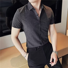 短袖衬衫男夏季高级感商务正装痞帅修身韩版休闲冰丝半袖条纹衬衣，男装T恤，星座506A