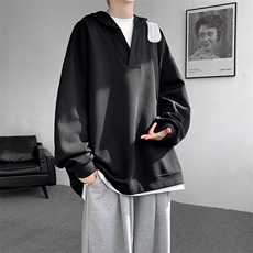8XL-M叠穿假两件卫衣重磅连帽V领拼接套头衫宽松大码外套WY006P65，男装卫衣，电商B312
