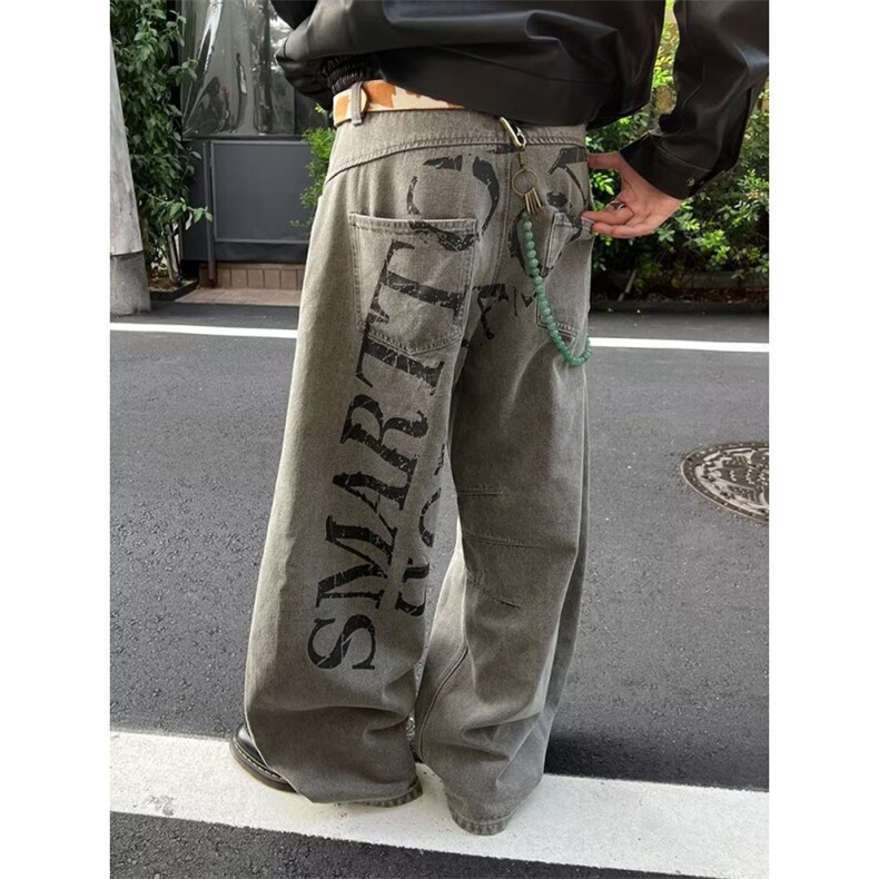 美式潮牌原创印花复古休闲直筒宽松高街百搭小个子长裤男,男装休闲裤,四季星座505
