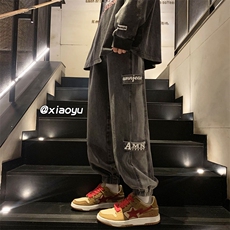 西海岸美式hiphop裤子ins高街潮牌烟灰色工装牛仔裤男束脚灯笼裤，男装牛仔裤，星座512A（原616）