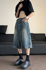 夏季牛仔短裤男美式高街裤子痞帅宽松休闲DK081/P43，男装牛仔裤，电商D202-1