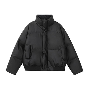 现货5W件冬季三防重磅硬挺boxy短款羽绒立领PU皮棉衣外套加厚棉服图片