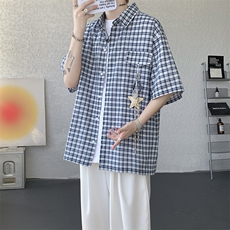 CS1151-特批40控78夏季新款男女格子短袖大码男衬衫（带配件），男装T恤，电商A059