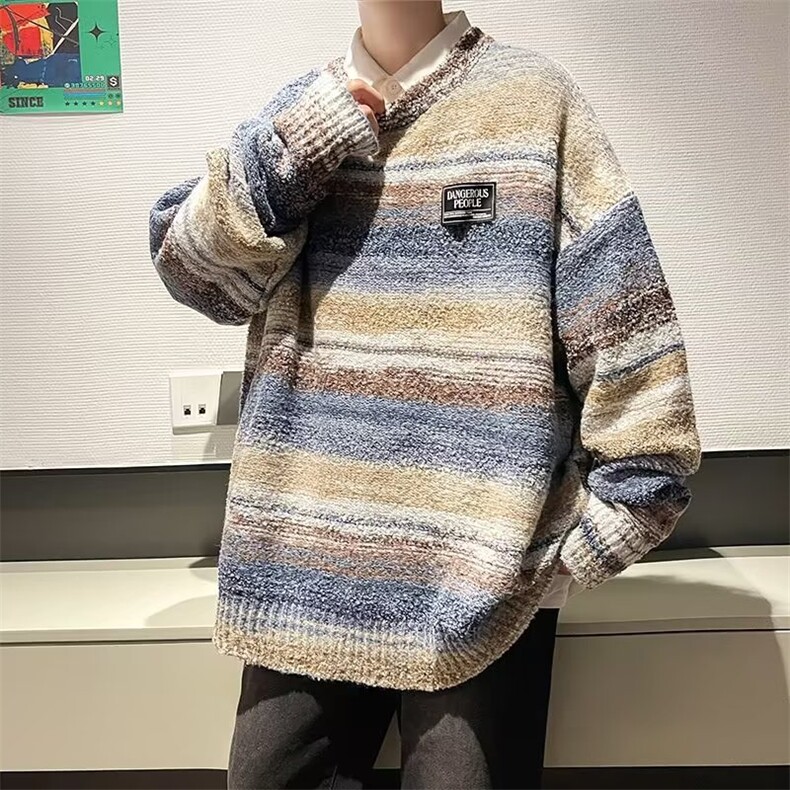 针织衫男韩版两次条纹高街帅气2025秋冬新款ins宽松毛衣MZ079,男装针织衫/毛衣,星座412