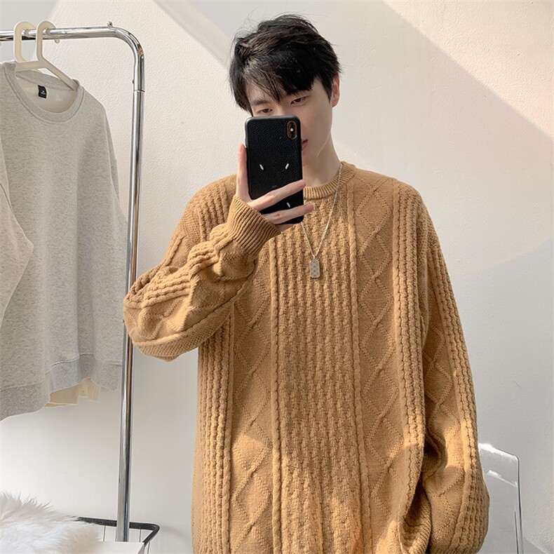 8XL-M圆领毛衣男秋冬季宽松慵懒套头麻花针织衫毛线衣MY19005P68,男装针织衫/毛衣,电商B312