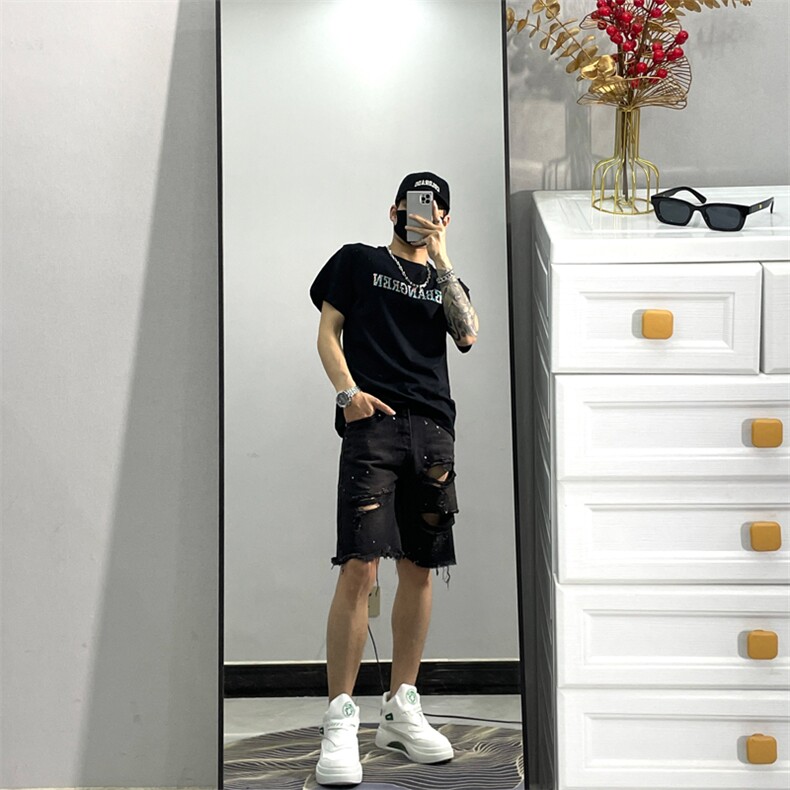 牛仔裤短裤青春流行潮时尚文艺夏季破洞牛仔裤NZ322,男装牛仔裤,星座1109-3