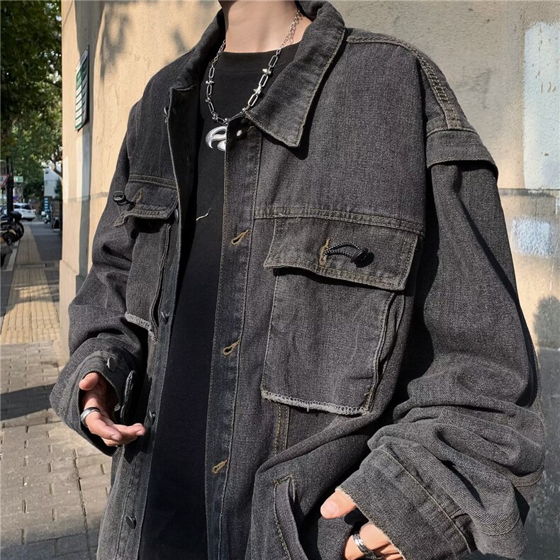 时尚潮牌做旧水洗牛仔外套长袖休闲复古夹克情侣上衣男百搭,男装夹克,星座716-4