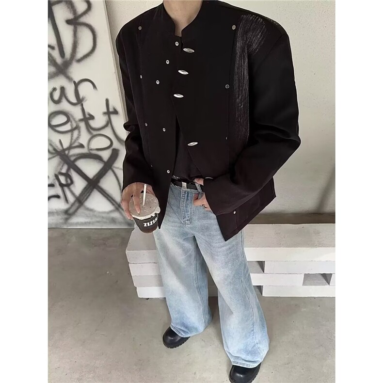 风秋款男西服外套扎染铆钉单排新中式西装外套JK210P75，男装西服套装，星座1013-1