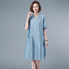 天丝连衣裙女2024夏新款时尚宽松大码中年妈妈薄款直筒中长款裙子，女装连衣裙，独衣靓
