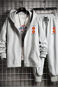 TK6093-P85 开衫连帽卫衣套装男运动套装两件套 网格挂拍图片