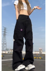 立体解构花朵装饰工装休闲裤男女潮牌宽松直筒长裤K8617-特价P70，男装工装外套，电商A007