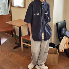 卡其色工装衬衫男女复古日系盐系宽松短袖外套YC318P32，男装衬衫，星座1116-2