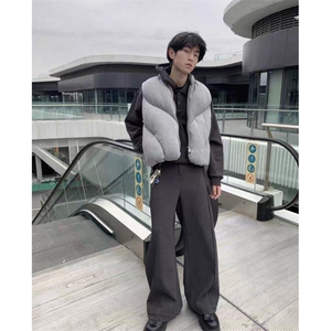 WT123-P110 灰色空气层棉服背心马甲VIBE解构廓形可收缩下摆 网图图片