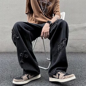 高街牛仔裤子男韩版潮流宽松直筒长裤潮牌ins阔腿老爹裤940-p45图片