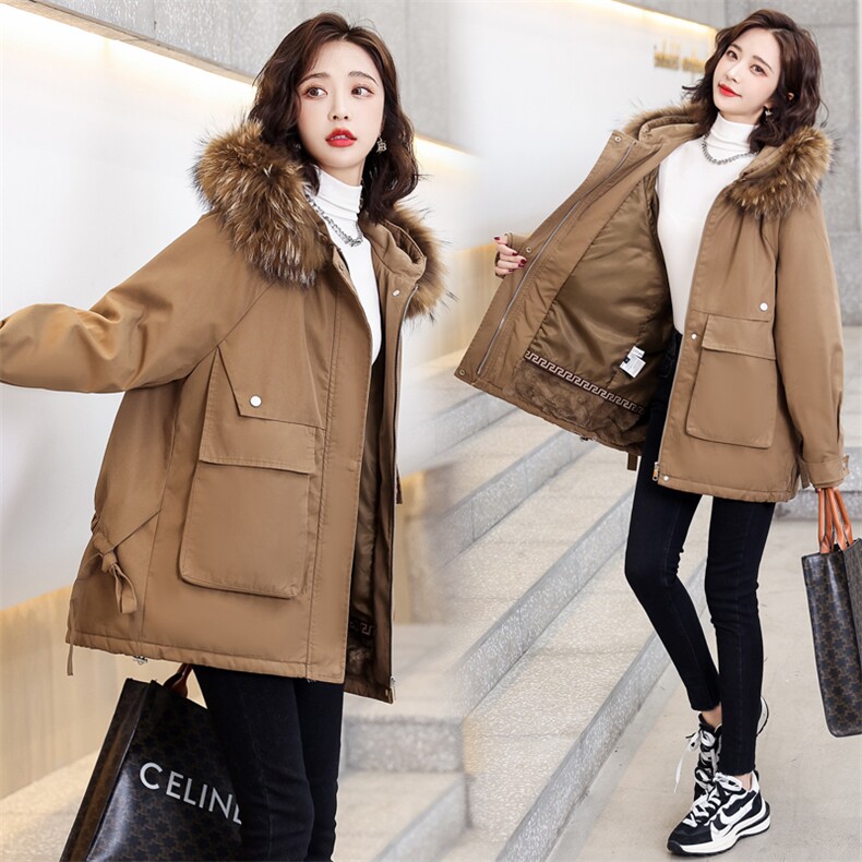 冬厚加绒外套女中长款棉衣韩版宽松ins潮派克服棉服冬季新款，女装派克服，菡迪欧娜