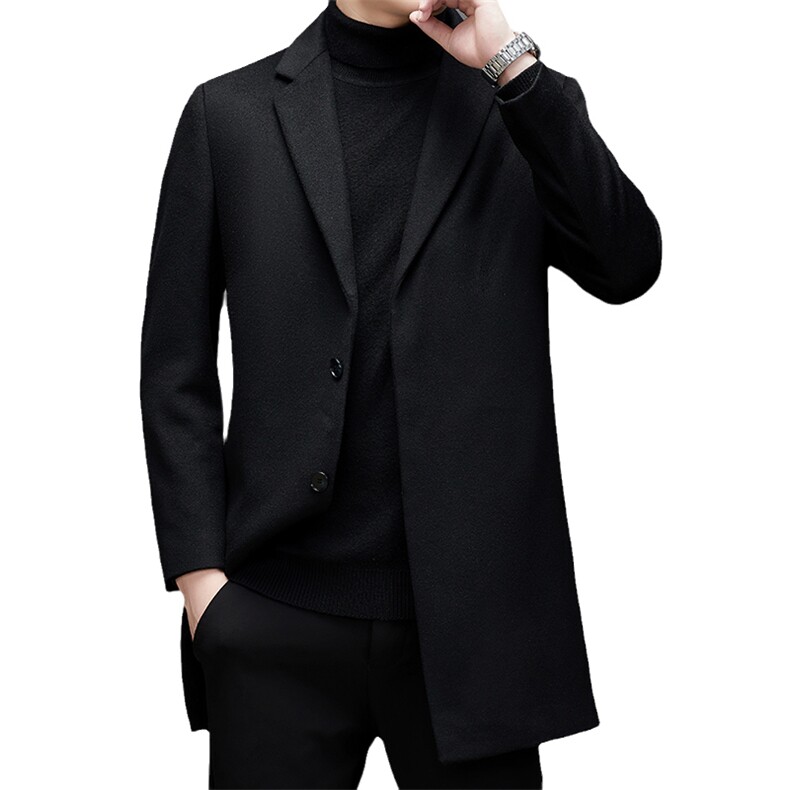 秋冬新款风衣男士西服领大衣男中长款休闲时尚毛呢MSNA18806-P360图片