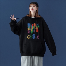 中性秋季潮流涂鸦印花上衣宽松连帽卫衣W234P35控58加绒P45，男装卫衣，A247A