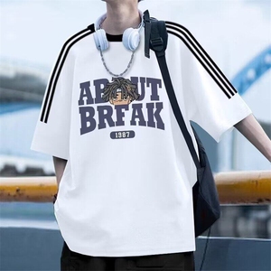 网络图现货 美式潮牌高街设计感重磅三条杠印花短袖t恤JBG411-P35图片