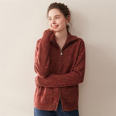 2025秋冬百搭时尚简约花纱加厚兜羊绒开衫，女装羊绒衫，珍丝贝尔