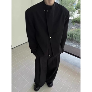 解构设计按新中式立领夹克男士新款黑色休闲西装外套西服图片