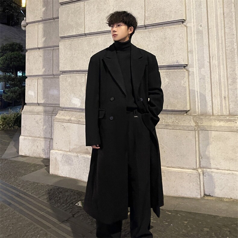 秋冬外景重磅毛呢大衣男潮牌美式宽松风衣中长款外套MN99805/P125，男装风衣，电商B316