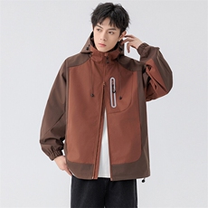 新款硬汉风户外夹克男连帽撞色上衣冲锋衣外套A157B-JK7871-P80，男装夹克，电商A157B