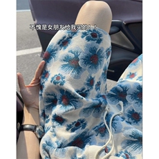 海岛风蓝色小花短裤男夏季薄款夏威夷沙滩裤子hiphop美式五分中裤，男装牛仔裤，电商A061